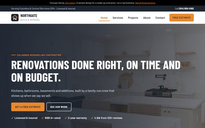 Business example: Northgate Build & Remodel homepage