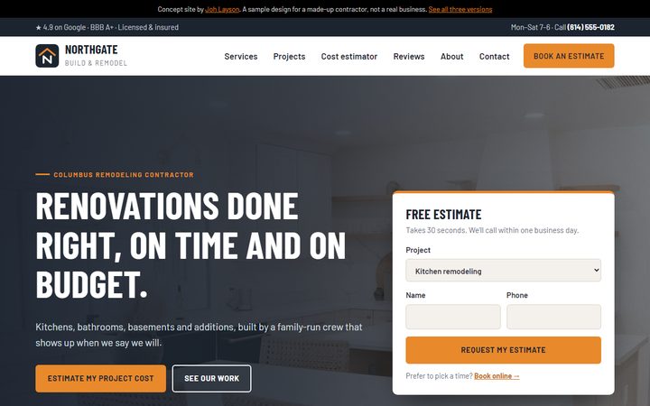 Growth example: Northgate Build & Remodel homepage