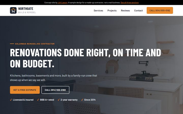 Starter example: Northgate Build & Remodel homepage