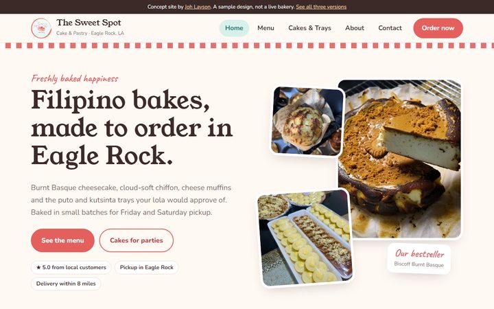 Business example: The Sweet Spot bakery homepage