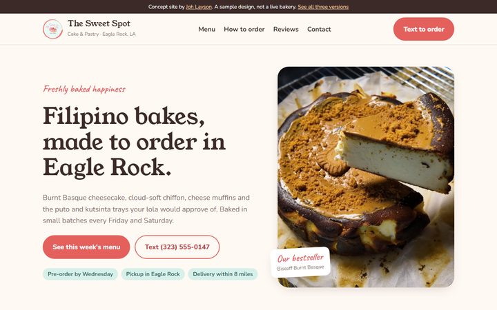 Starter example: The Sweet Spot bakery homepage