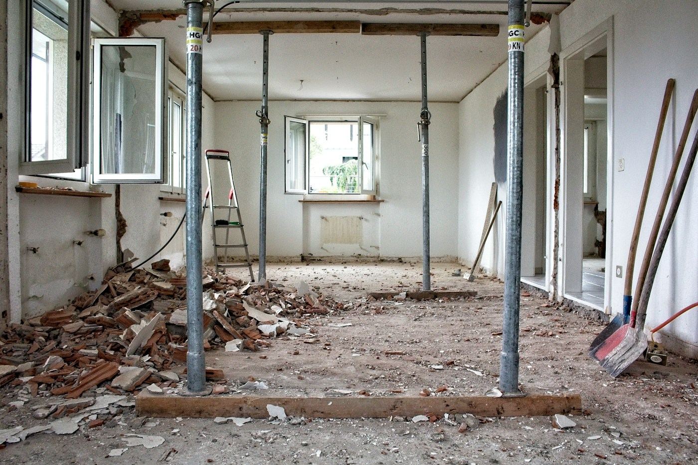 The same kitchen gutted to the studs