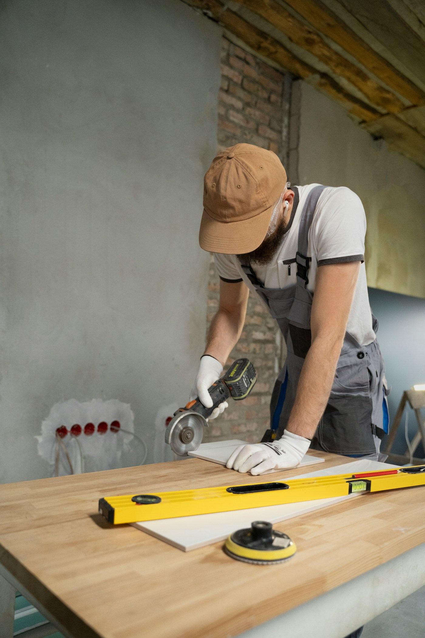 Tile being cut with a grinder