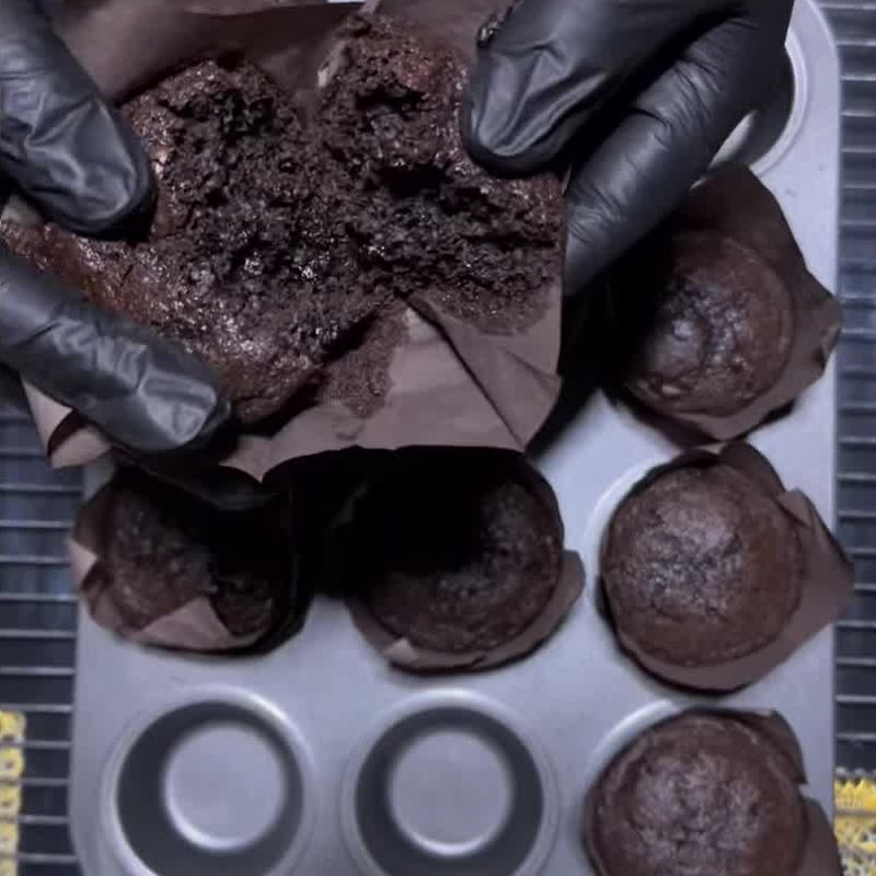Double chocolate muffin torn open